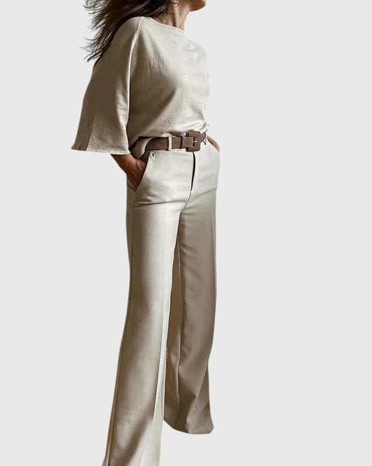 Isabel™ | Beige Linnenmix Broeken